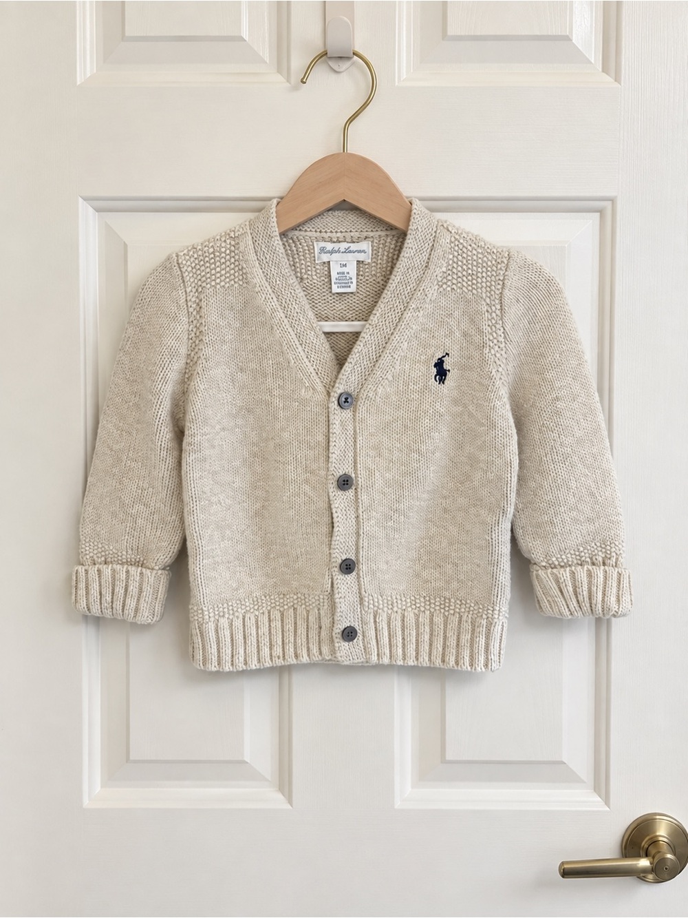 Ralph Lauren Baby 9M Light Heather Gray Cotton Shawl Collar Cardigan Sweater